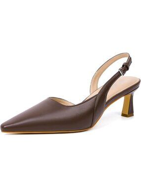 Women's Kh10-brown Slingback Pointed Closed Toe Kitten Heels Pumps Shoes